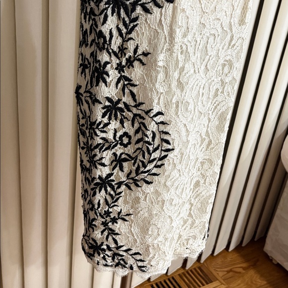 Adrianna Papell White Lace black embroidered sides Midi sheath Dress  V neck 6 - Picture 6 of 16